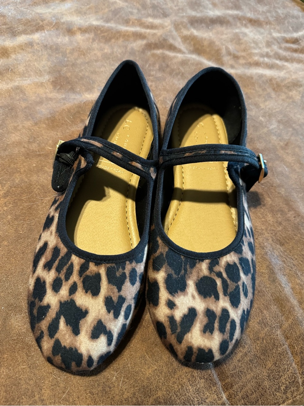 LC Lauren Conrad Leopard Print Mary Jane Flats in Tan and Black